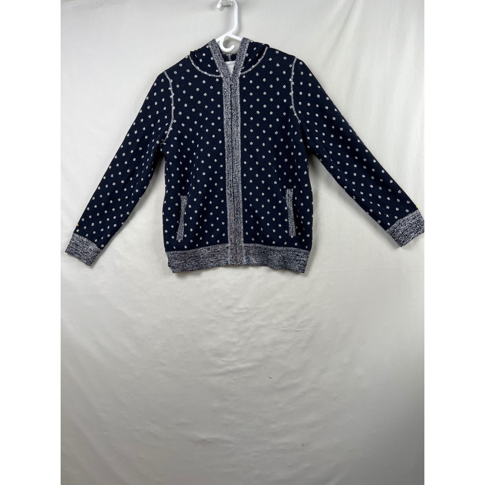 Zenergy Chicos Hoodie Womens 1 Navy Blue Silver Metallic Polka Dot Zip Sweater